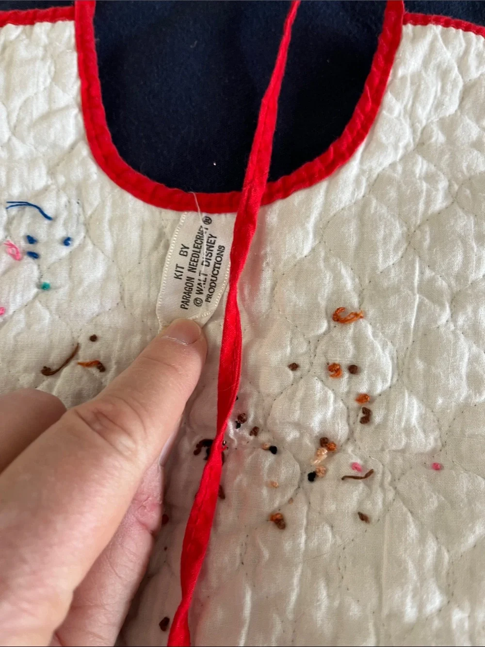 Vintage Handcrafted Embroidered Bambi Baby Bib with Red Trim